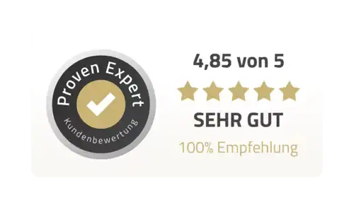 ProvenExpert Siegel: 4,85 von 5, Sehr gut, 100 % Empfehlung