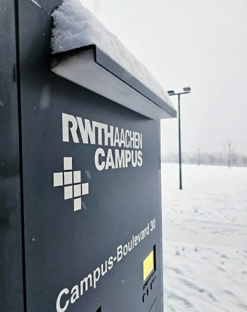 RWTH Aachen Campus sign in winter